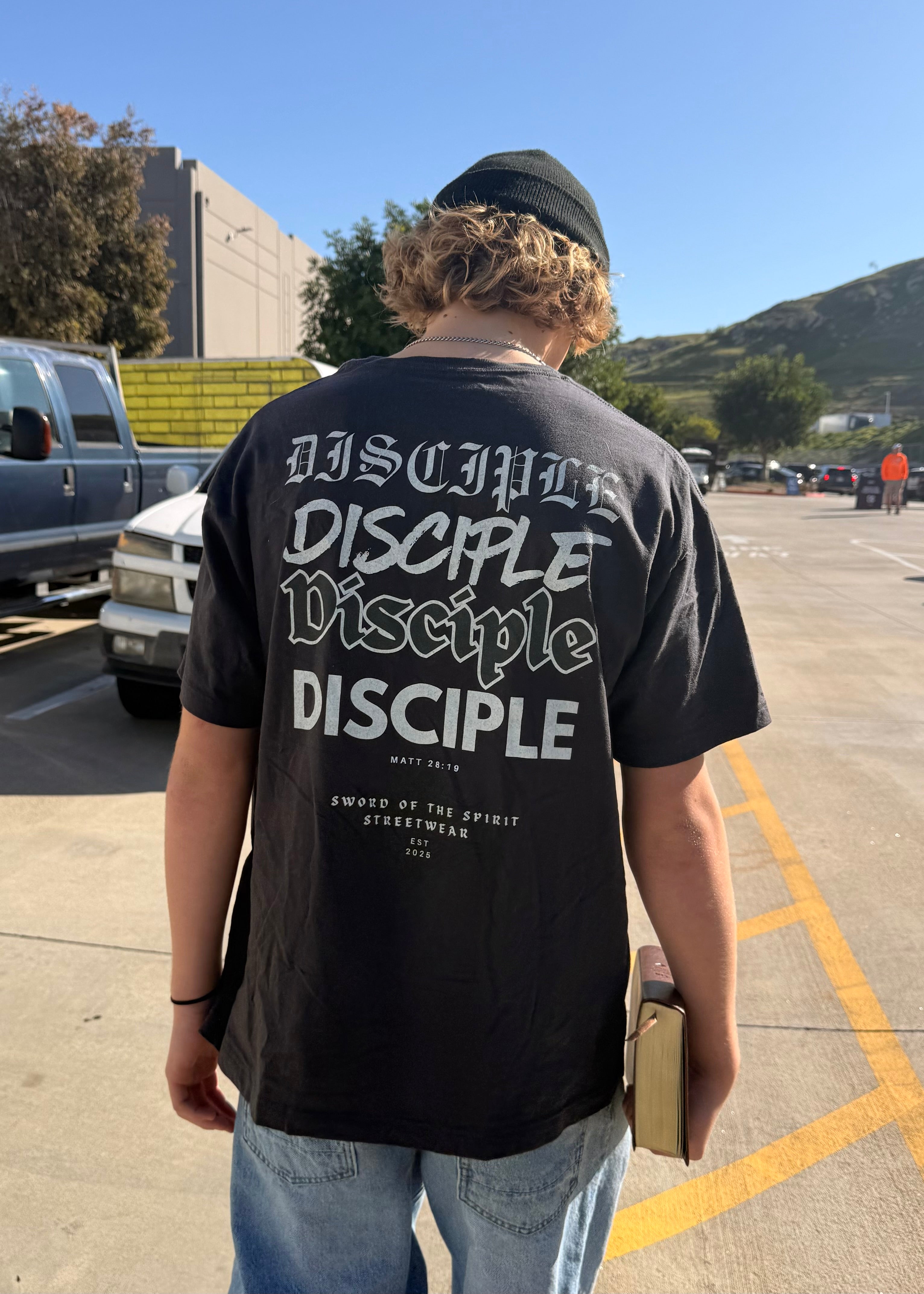 “Stealth” Disciple Logo Tee || Oversized Box Fit || Christian Faith-Based Graphic T-Shirt