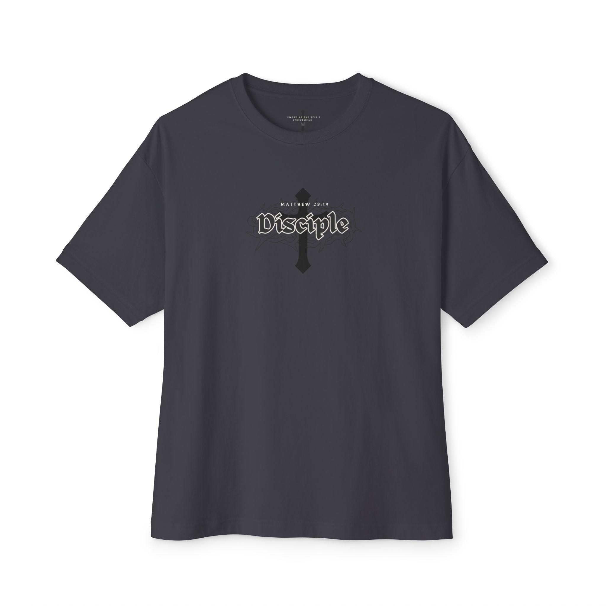 “Stealth” Disciple Logo Tee || Oversized Box Fit || Christian Faith-Based Graphic T-Shirt