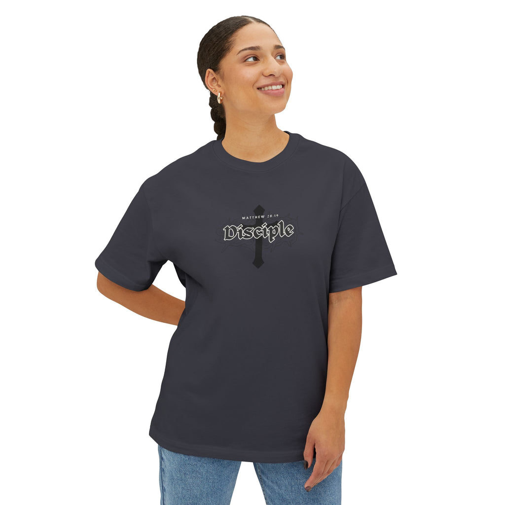 “Stealth” Disciple Logo Tee || Oversized Box Fit || Christian Faith-Based Graphic T-Shirt