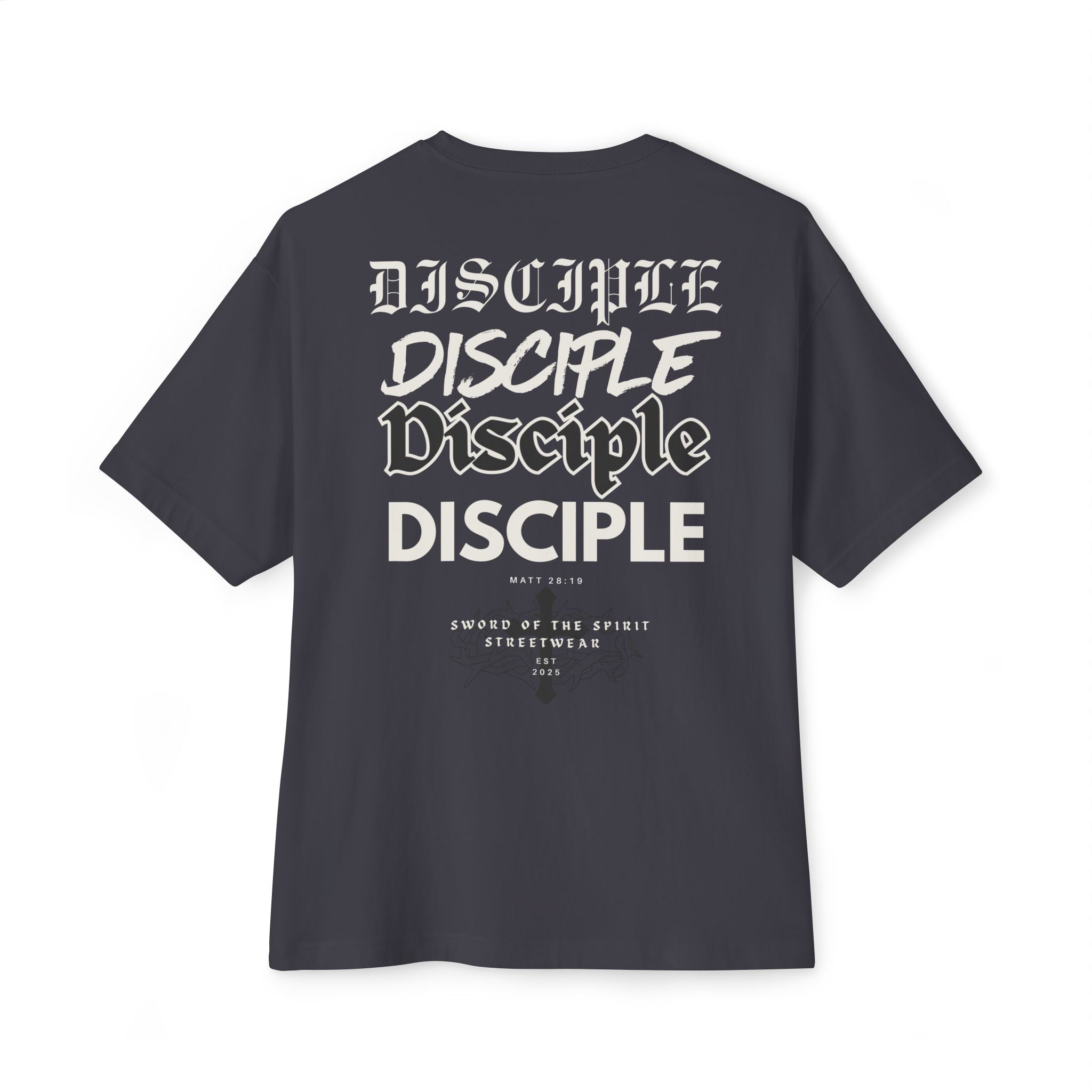 “Stealth” Disciple Logo Tee || Oversized Box Fit || Christian Faith-Based Graphic T-Shirt